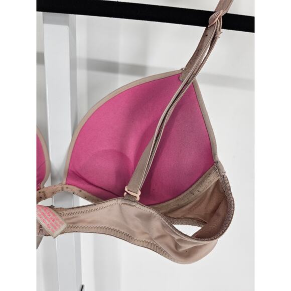 PINK by Victorias Secret Wear Everywhere Push Up Bra Sz 34A Beige - Picture 3 of 5